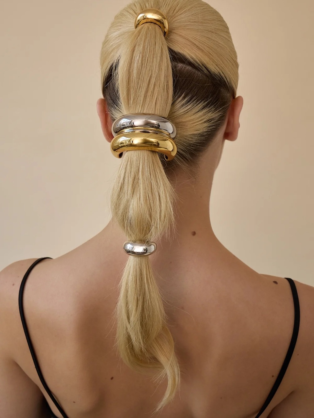 Lelet NY MIXED METAL DOUBLE ARCH PONY HAIR CUFF Gold and Silver Band NWT